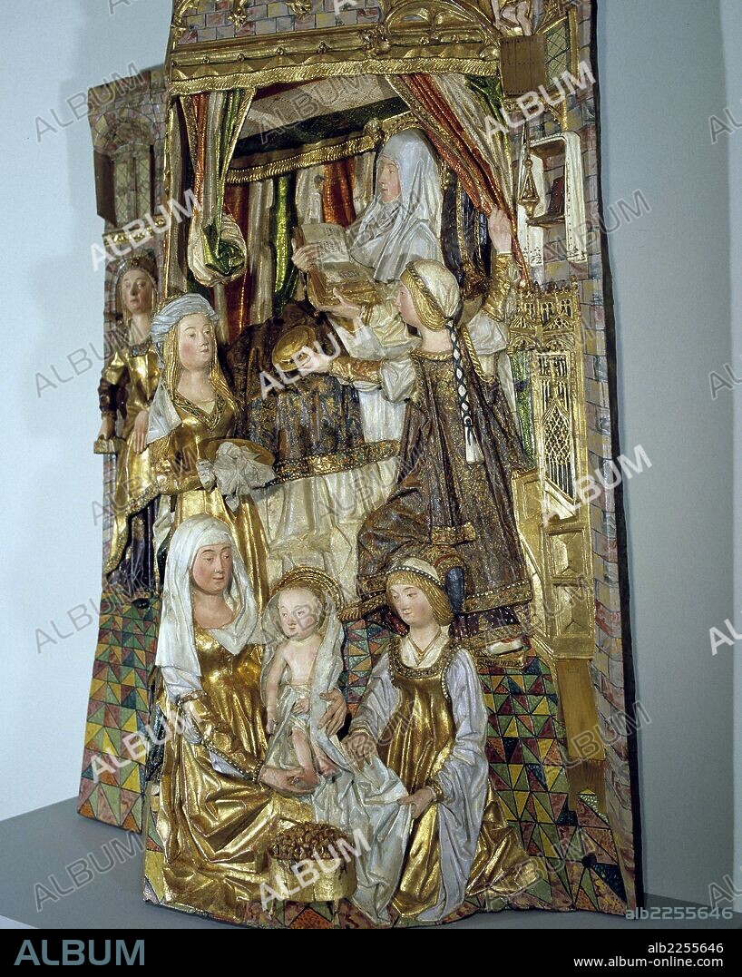 GIL SILOE. SILOE , GIL DE. ESCULTOR FLAMENCO. SIGLO XV. " NACIMIENTO DE LA VIRGEN ". DETALLE DEL ARBOL DE JOSE. CAPILLA DE SANTA ANA. CATEDRAL DE BURGOS VIRGEN MARIA. JESUCRISTO. SAN JOSE.