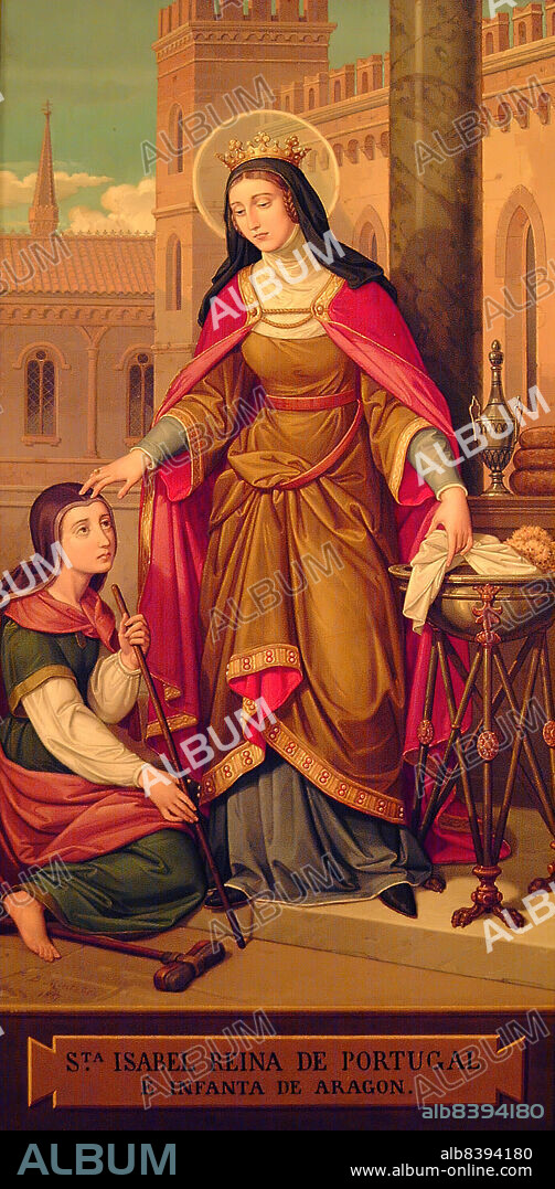 BERNARDINO MONTAÑÉS Y PÉREZ. Bernardino Montañés  (1825-1893) / Reina Santa Isabel de Portugal (1271-1336), fue hija del rey Pedro III de Aragón y reina consorte de Portugal por su matrimonio con el rey Dionisio I el Labrador, 1877. Óleo sobre lienzo.