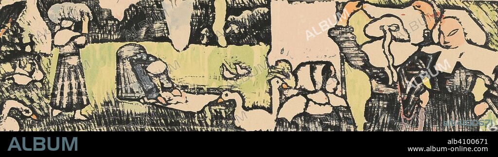 EMILE BERNARD. Laundry (La lessive). Dimensions: 28 cm x 45.6 cm, 10.7 cm x 39.3 cm.