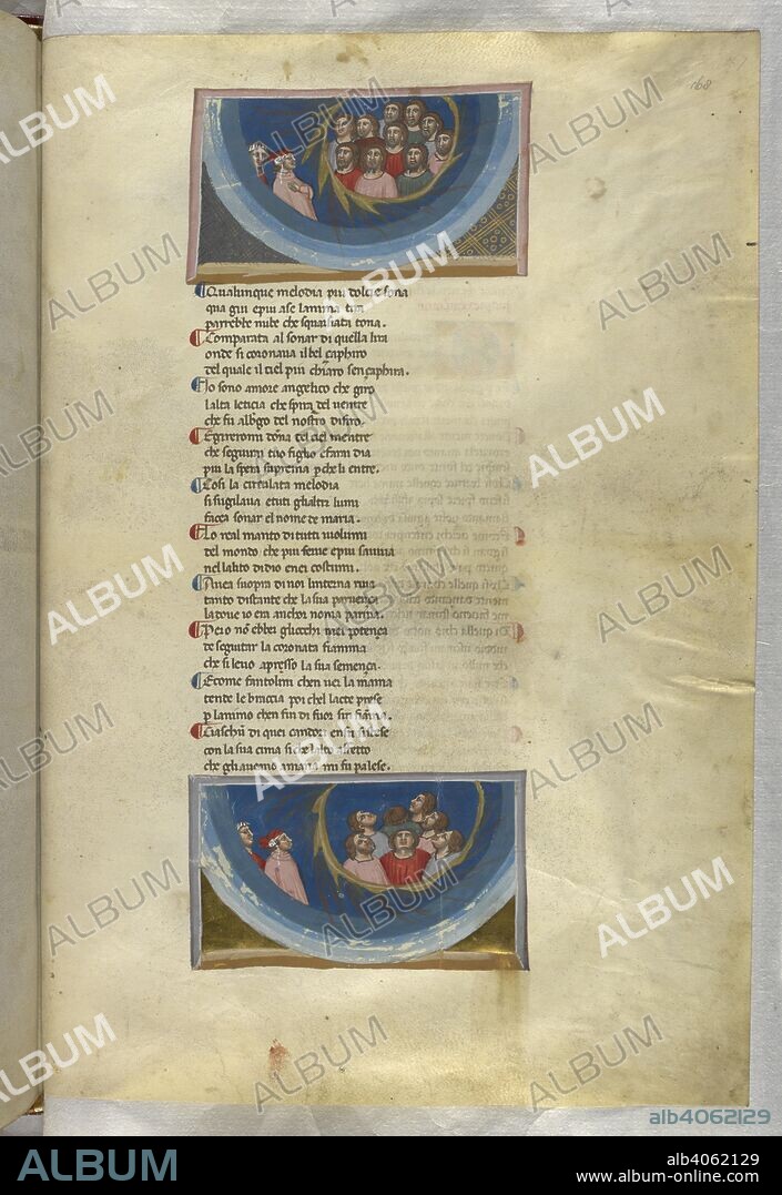 Paradiso : They look at the souls in the eighth heaven: the fixed stars; the souls look up to heaven. Dante Alighieri, Divina Commedia ( The Divine Comedy ), with a commentary in Latin. 1st half of the 14th century. Source: Egerton 943, f.168. Language: Italian, Latin.