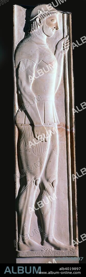 Stele of Aristion, a hoplite, by Aristokles. In the National Museum in Athens.