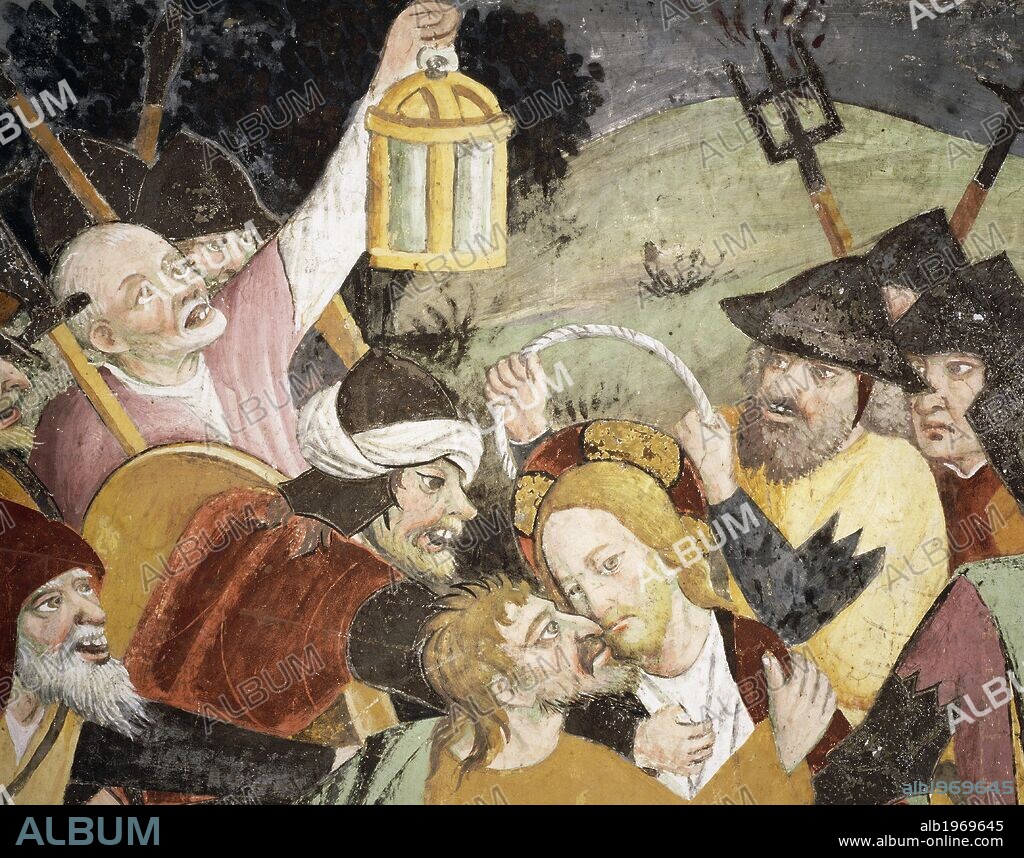 Betrayal of Jesus Christ, detail from a fresco, by Giovanni Canavesio, 1491, in the Notre-Dame des Fontaines Chapel, La Brigue. France, 15th century.