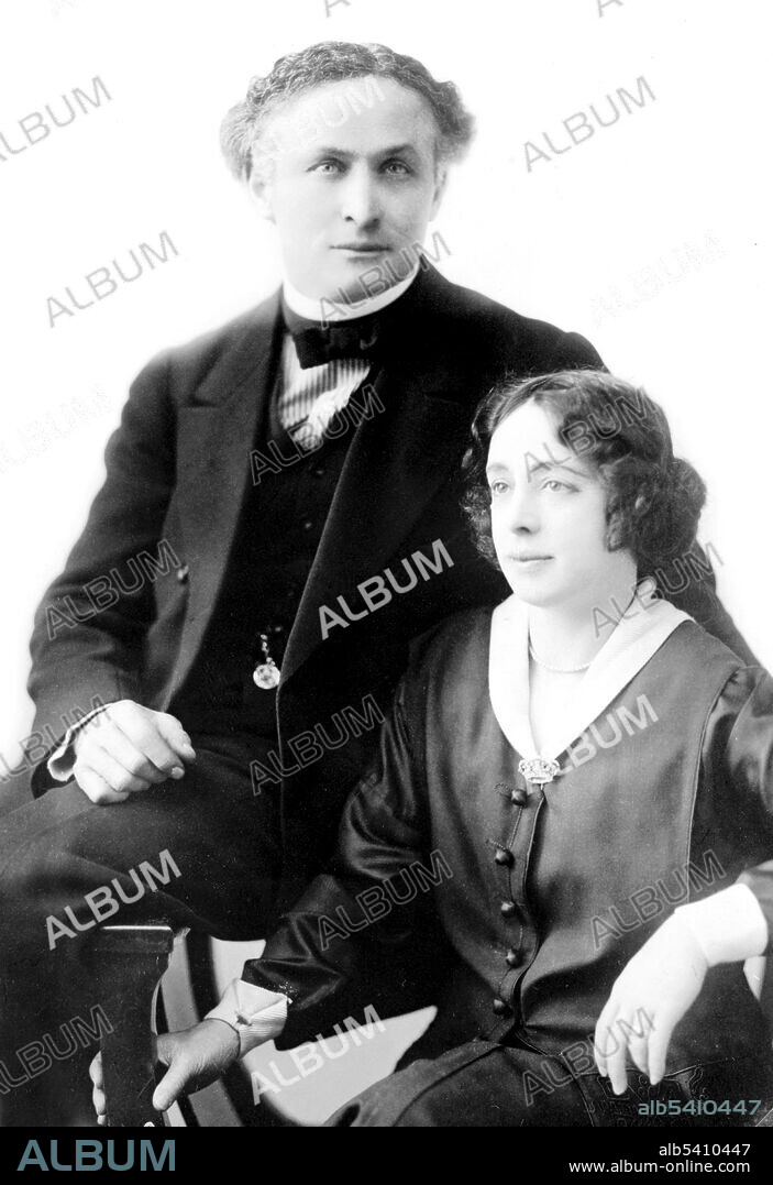Harry Houdini (1874 - 1926) was a Hungarian-American illusionist and stunt performer, noted for his sensational escape acts. Houdini met Bess Rahner while performing at Coney Island. They married in 1894 and for the rest of Houdini's performing career, she worked as his stage assistant. Smith of St. Louis, 1922 (cropped and cleaned).