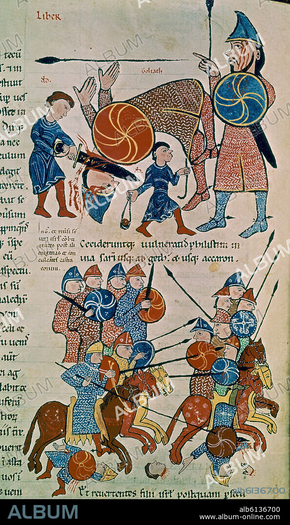 BIBLIA MOZARABE-1162-MINIATURA-HISTORIA DE DAVID Y GOLIAT.