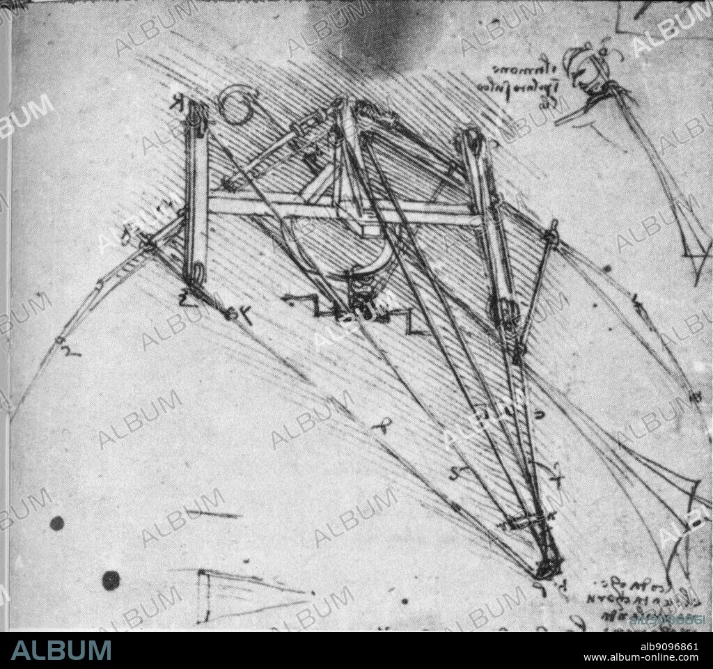 A rudder like a bird's tail is an interesting addition to another ornithopter design of 1486-90. Leonardo da Vinci (1452-1519) was an Italian Renaissance architect, musician, anatomist, inventor, engineer, sculptor, geometer and artist.