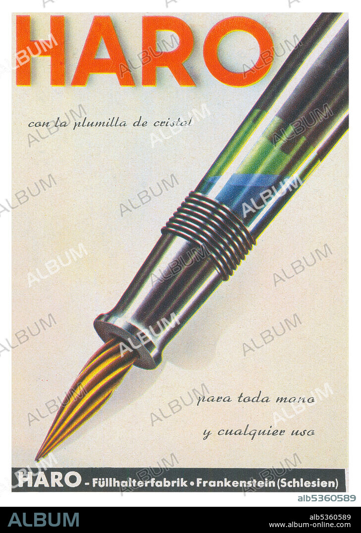 Publicidad. Plumas estilográficas Haro. Alemania, año 1943.