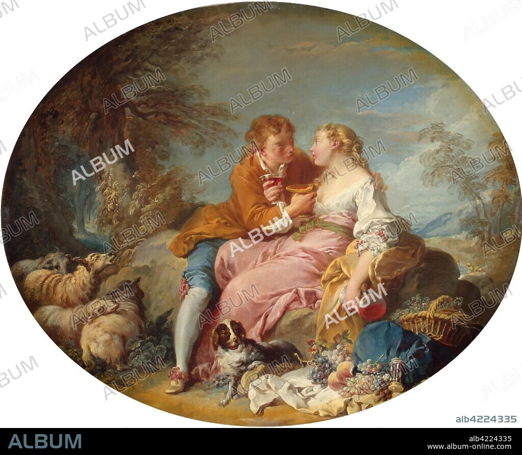 FRANCOIS BOUCHER. 'Pastoral Scene'. France, Early 1730s. Dimensions: 61x75 cm.