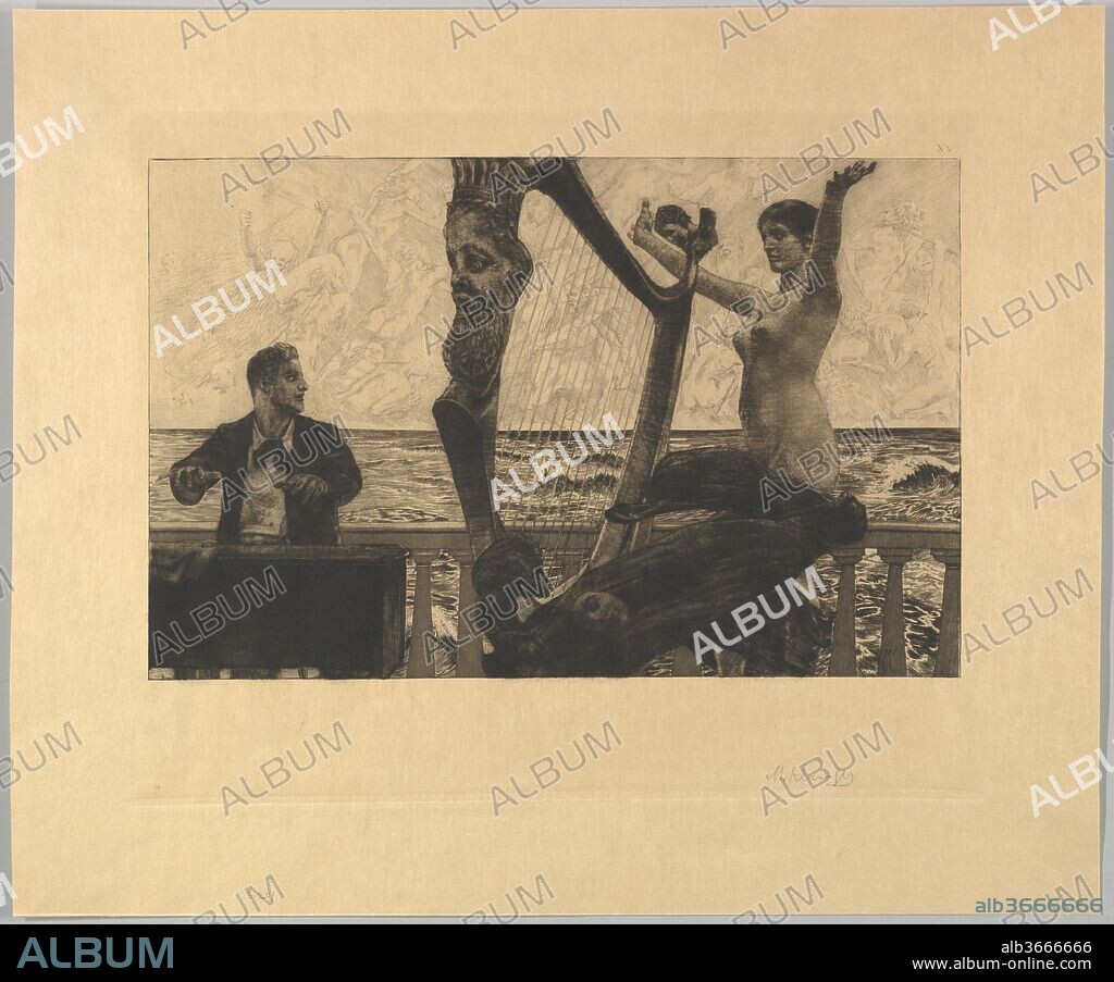 MAX KLINGER (PEINTRE). Evocation (from the series Brahms Fantasies). Artist: Max Klinger (German, Leipzig 1857-1920 Großjena). Dimensions: Image: 8 11/16 × 13 5/16 in. (22 × 33.8 cm)
Plate: 11 5/8 × 14 5/16 in. (29.5 × 36.3 cm)
Sheet: 15 1/16 × 18 1/8 in. (38.3 × 46 cm). Date: 1894.