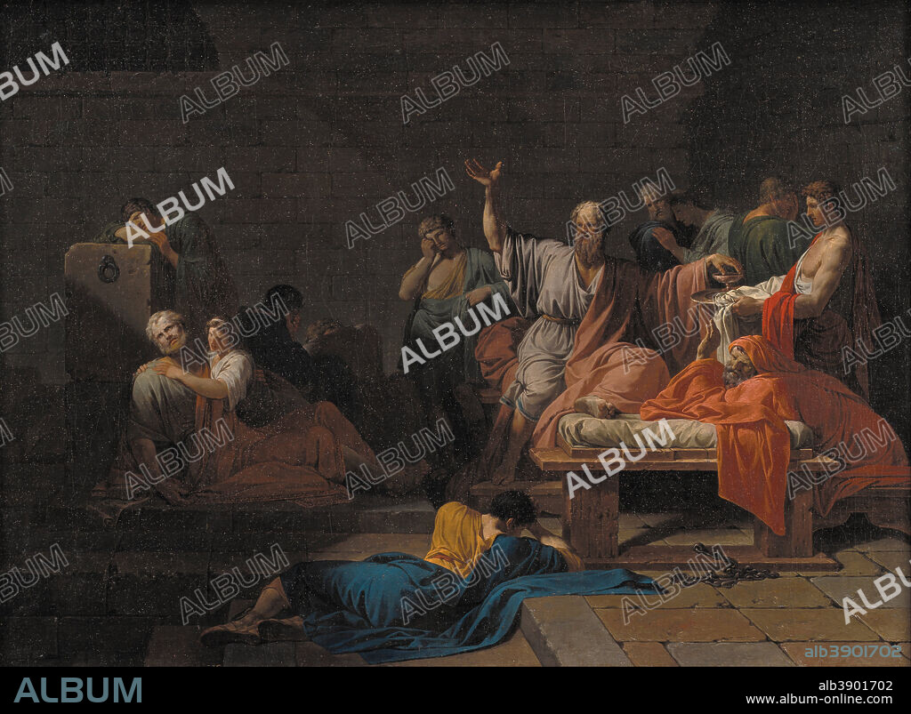 JEAN-FRANÇOIS PIERRE PEYRON. The Death of Socrates. Date/Period: 1786 or 1787. Painting. Oil on canvas. Height: 980 mm (38.58 in); Width: 1,335 mm (52.55 in).