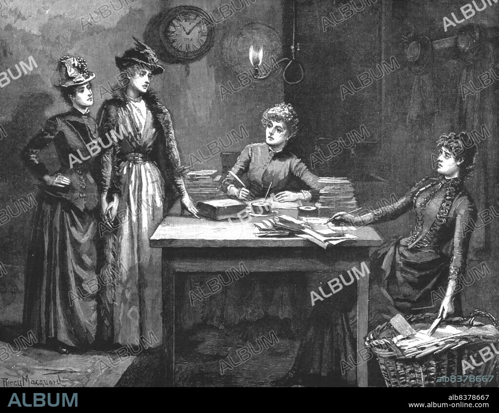 PERCY MACQUOID. 'Madame Leroux'; By Francis Eleanor Trollope; 'I hope we do not disturb you. We were told to come in here,' said Lucy gently', 1890. From "The Graphic. An Illustrated Weekly Newspaper", Volume 41. January to June, 1890.