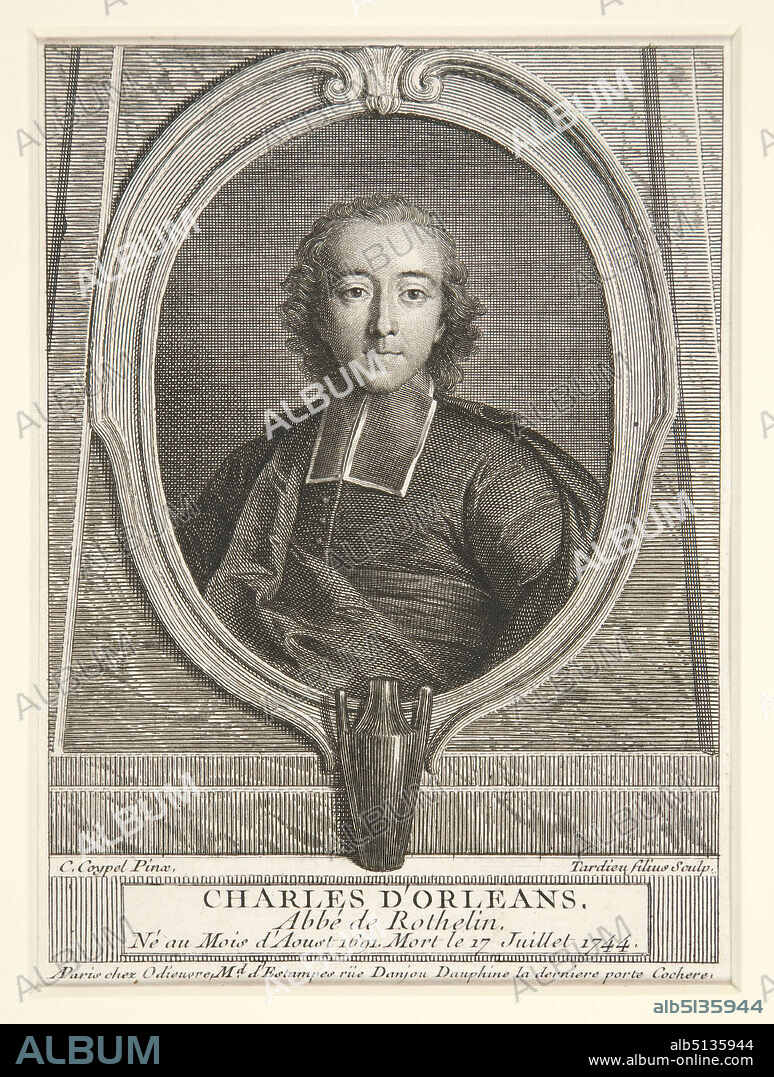 Artist: Jacques Nicolas Tardieu, French, 17161791, After: Charles Antoine Coypel, French, 16941752, Portrait of Charles dOrleans, Etching and engraving, image: 15.4 × 11.2 cm (6 1/16 × 4 7/16 in.), Made in France, French, 18th century, Works on Paper - Prints.