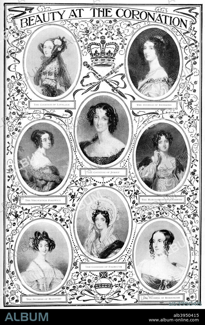 'Beauty at the Coronation', 1837, (1901). Female members of the British aristocracy who attended the coronation of Queen Victoria.