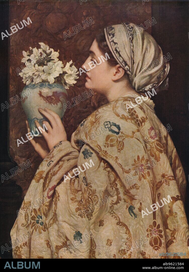 FREDERIC LEIGHTON. 'A Noble Lady of Venice', 1866, (c1915). The painting is part of the collection of the Leighton House Museum, London. From International Art: Past and Present by Alfred Yockney. [Virtue & Company, London, c1915].