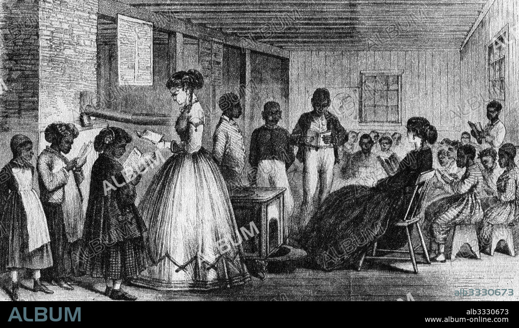 A freedmen's Bureau school in Richmond in 1866. Southern foes of Reconstruction burned many of these schools.