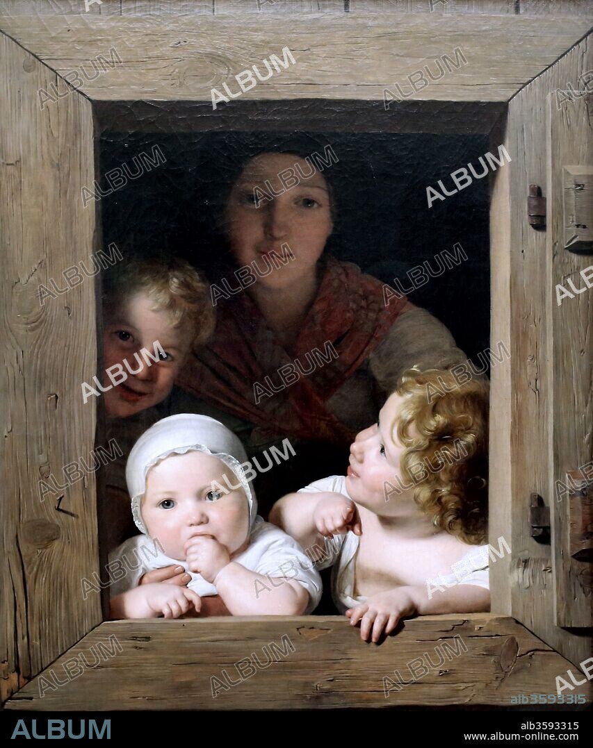 FERDINAND GEORG WALDMÜLLER. Young Peasant Woman with Three Children at the Window.