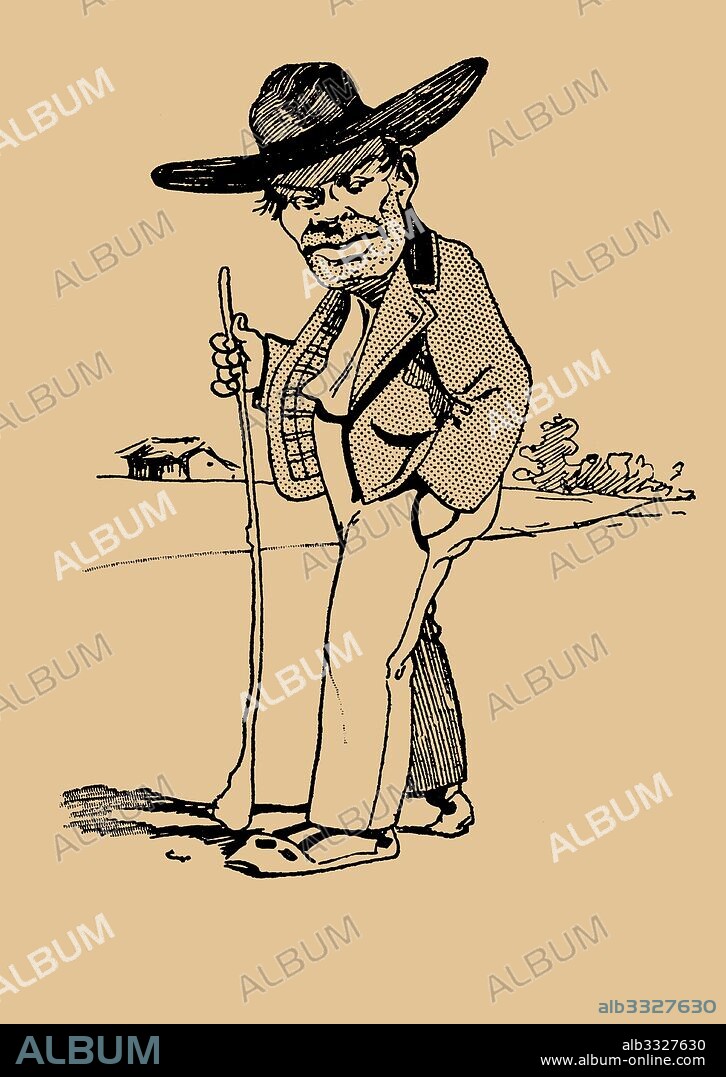 FRANCISCO NAVARRETE SIERRA. Dibujo humorístico alusivo a estilos arquitectónicos. Orden toscano. Individuo de aspecto tosco. Año 1899.