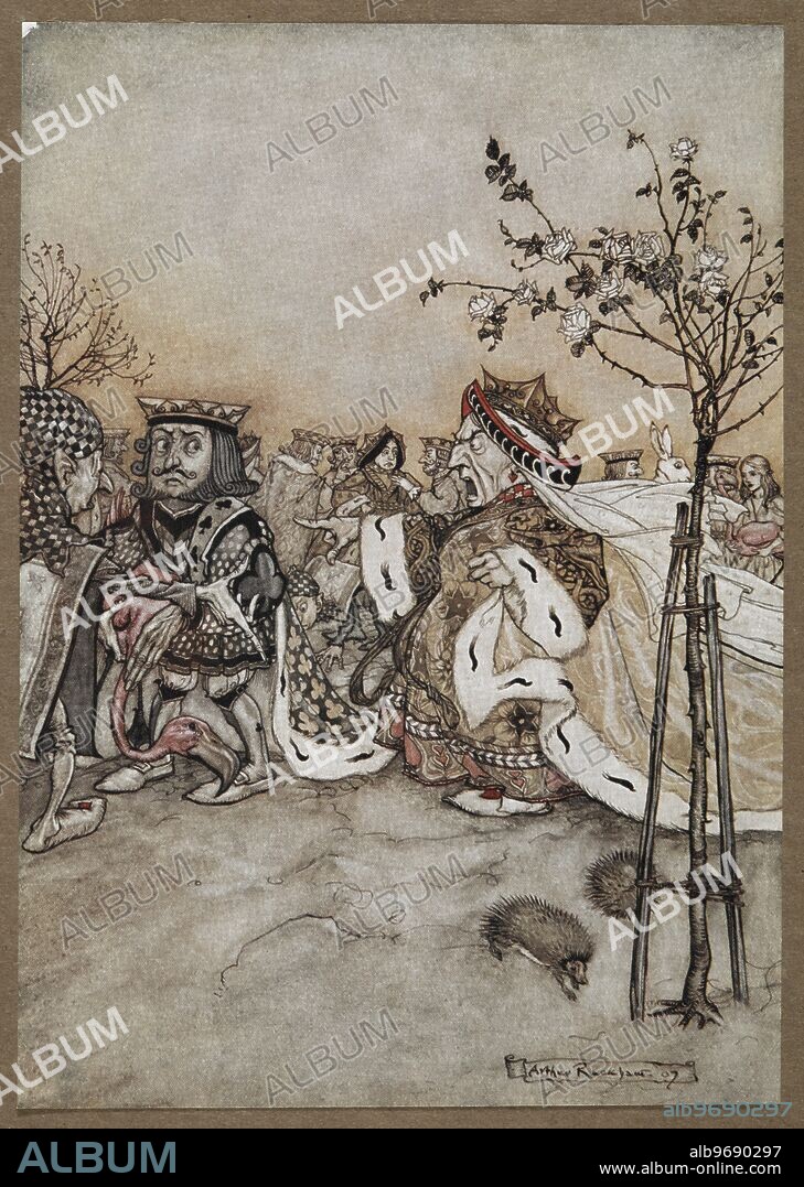 The Queen of Hearts shouting angrily after the game of croquet,The Queen never left off quarrelling with the other players, and shouting 'Off with his head!' or, 'Off with her head!'.