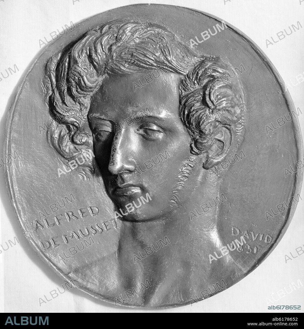 DAVID DE ANGERS (1788-1856). ALFRED MUSSET 1810/1857- MEDALLA CONMEMORATIVA 1831- COBRE FUNDIDO-172 mm DIAMETRO.