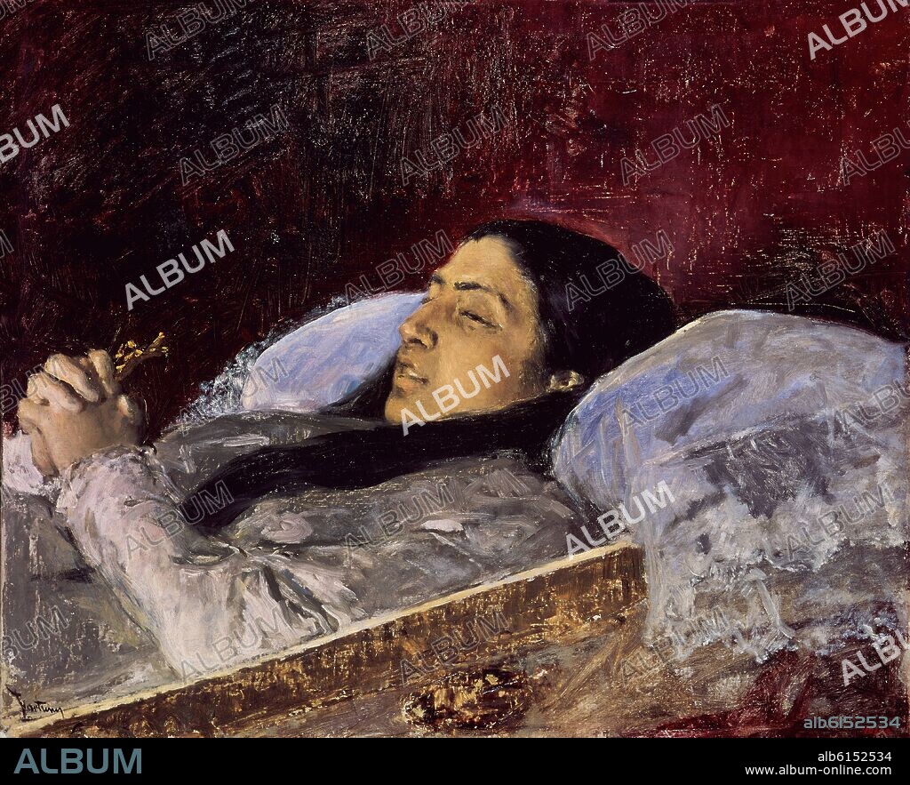 MARIANO FORTUNY. LA SEÑORITA DEL CASTILLO EN SU LECHO DE MUERTE - 1872 - OLEO/LIENZO - 575 x 705 cm - ECLECTICISMO ESPAÑOL.