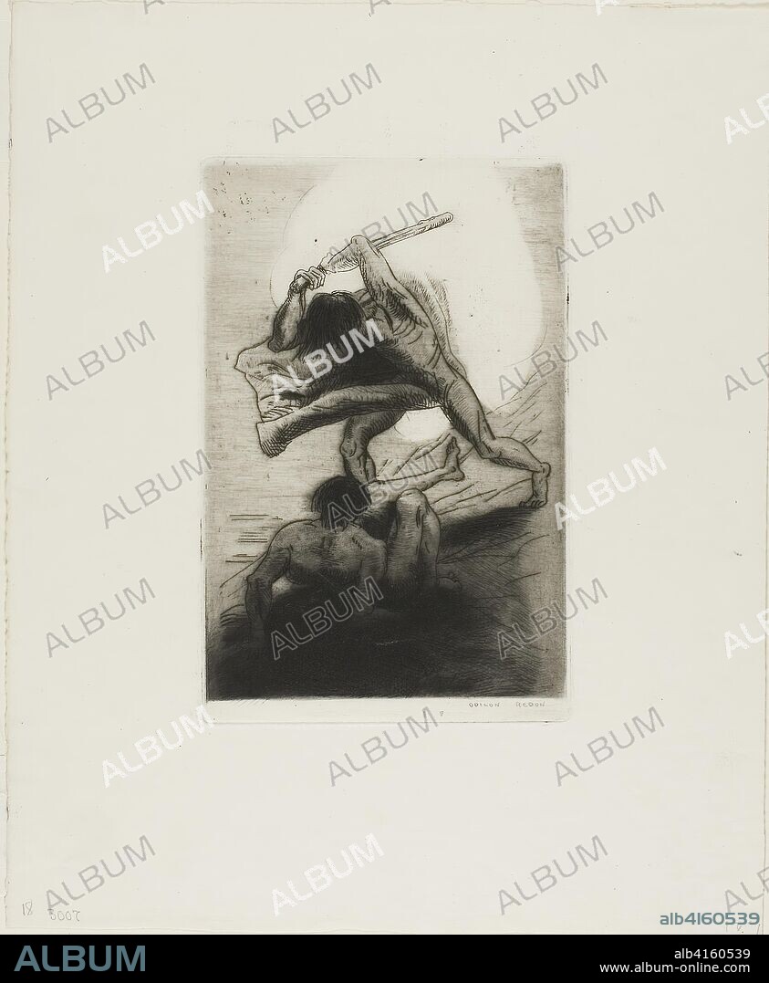 Cain and Abel. Odilon Redon; French, 1840-1916. Date: 1886. Dimensions: 185 × 121 mm (plate); 308 × 215 mm (sheet). Etching and drypoint on ivory wove paper. Origin: France.