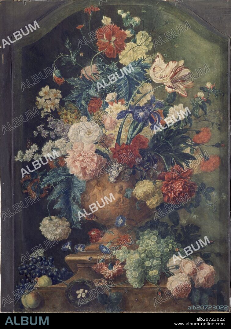 JARRON DE FLORES Y RACIMOS DE UVAS - SIGLO XVII - BARROCO.