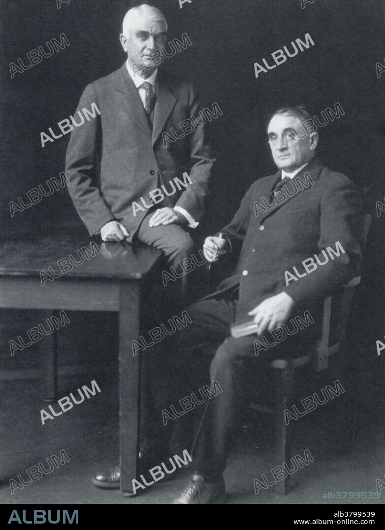 Portrait of the American surgery pioneers Charles Horace Mayo (1865-1939) (right) and his brother William James Mayo (1861-1939) (left). Together, they developed the St. Mary Hospital in Rochester, United States, which was founded in 1889 by his father William Worral Mayo. The hospital then evolved into the Mayo Clinic. In 1915, the two brothers founded the Mayo Foundation for medical education and research. Charles Horace Mayo introduced modern procedures in goiter surgery and neurosurgery. William James Mayo was well known for his operations on the abdomen, the pelvis and the kidney.
