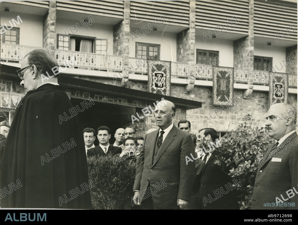 Fuente De, in the Liébana region, Cantabria, 9/12/1966. Francisco Franco at the inauguration of the National Tourism Parador and the cable car of the Cantabrian town. The cable car reached the Mirador del Cable, with a length of 1.45 kilometers.