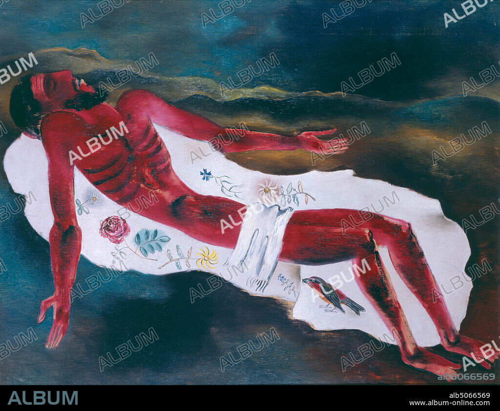painting, Tinus van Doorn, 1933, canvas, oil paint, painted, Carrier: 80 × 100.5 × 2cm 800 × 1005 × 20mm, With frame: 102 × 122.5 × 2.5cm 1020 × 1225 × 25mm, landscape, flower , crossbill, biblical representation, christ, 2004, 2004.