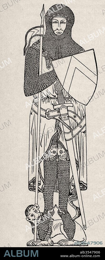 A knight in armour worn during the 12th century. From A First Book of British History published 1925.
