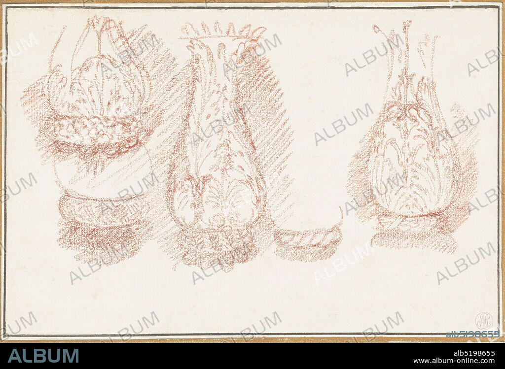 Study of balusters, Jean-Robert Ango, French, active in Rome 1759 1770, d. 1773, Jacques-Laure Le Tonnelier, bailli de Breteuil, French, 1723 - 1785, Red chalk on paper, Study of balusters, France, ca. 175970, ornament, Drawing, Drawing.