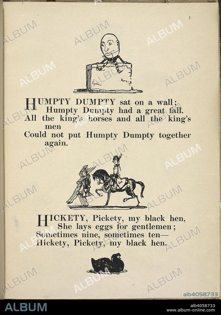 CLAUD LOVAT FRASER. 'Humpty Dumpty sat on a wall; '. Nursery Rhymes, with pictures by C. L. Fraser. London : T. C. & E. C. Jack, [1919]. Source: 12800.ddd.31 page 5.