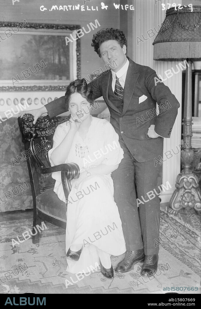 G. Martinelli & wife, Photograph shows Italian tenor opera singer Giovanni Martinelli (1885-1969) and his wife, Adele Previtali., between ca. 1915 and ca. 1920, Glass negatives, 1 negative: glass.