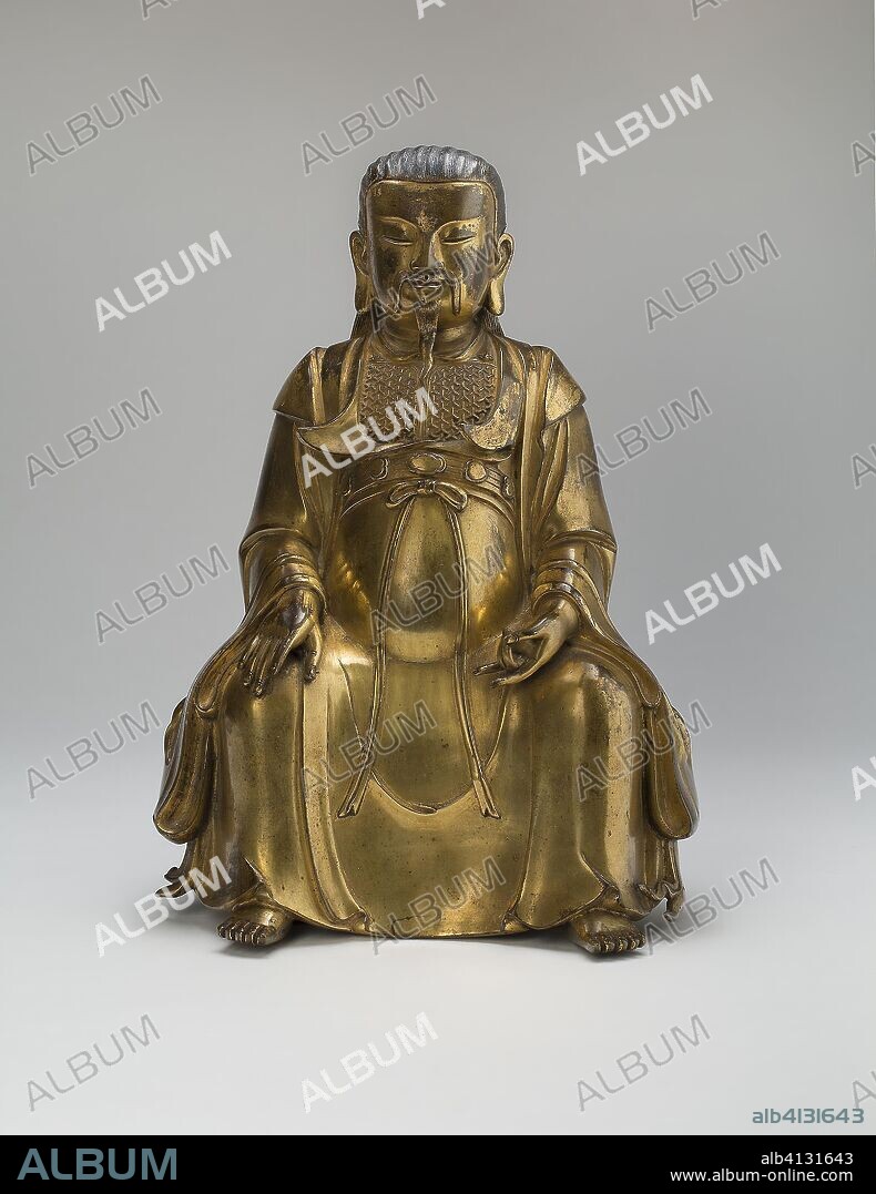Daoist God Zhenwu (Perfected Warrior), Supreme Emperor of the Dark Heaven. Chen Yanqing (???); Chinese. Date: 1439. Dimensions: 34.3 × 24.0 × 16.7 cm (13 1/2 × 9 1/2 × 6 5/8 in.). Gilt bronze. Origin: China.