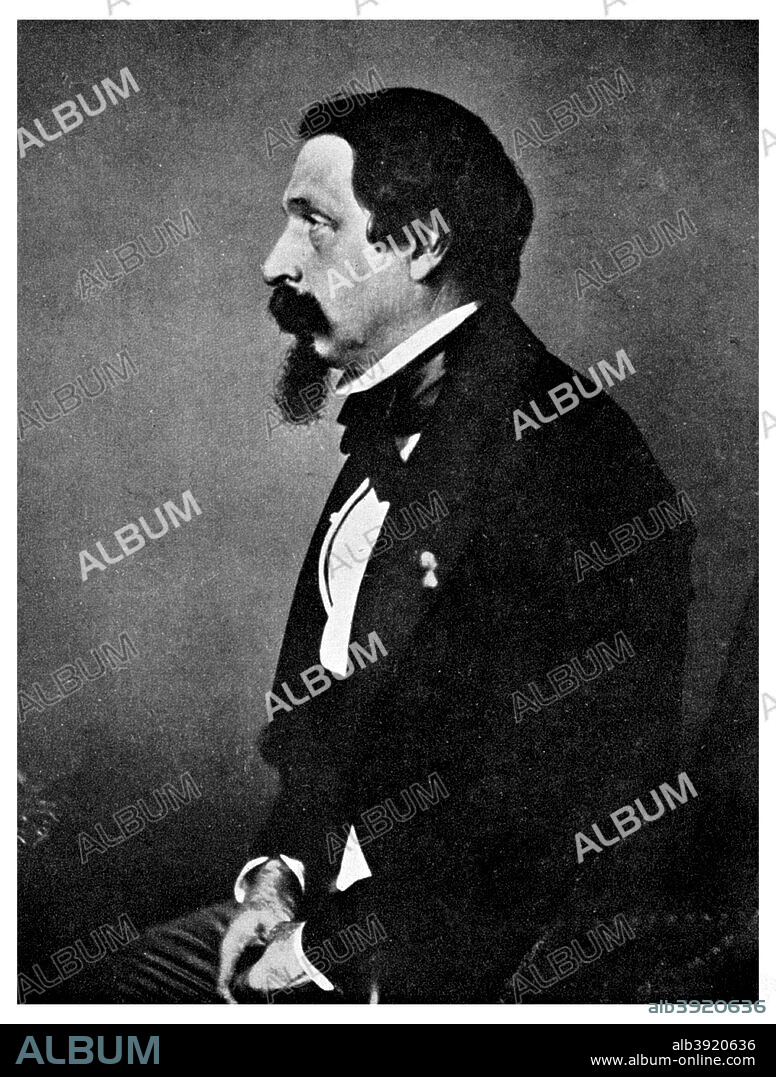 Napoleon III, Emperor of France, 19th century (1956). Charles Louis Napoleon Bonaparte (1808-1873) was President of the French Second Republic from 1849 until 1852, when he restored the French Empire and ruled as Napoleon III. He was forced into exile after France's defeat in the Franco-Prussian War of 1870-1871. A print from People, a volume about the origin and early history of many things, common and less common, essential and inessential, by Readers Union, the Grosvenor Press, London, 1956.