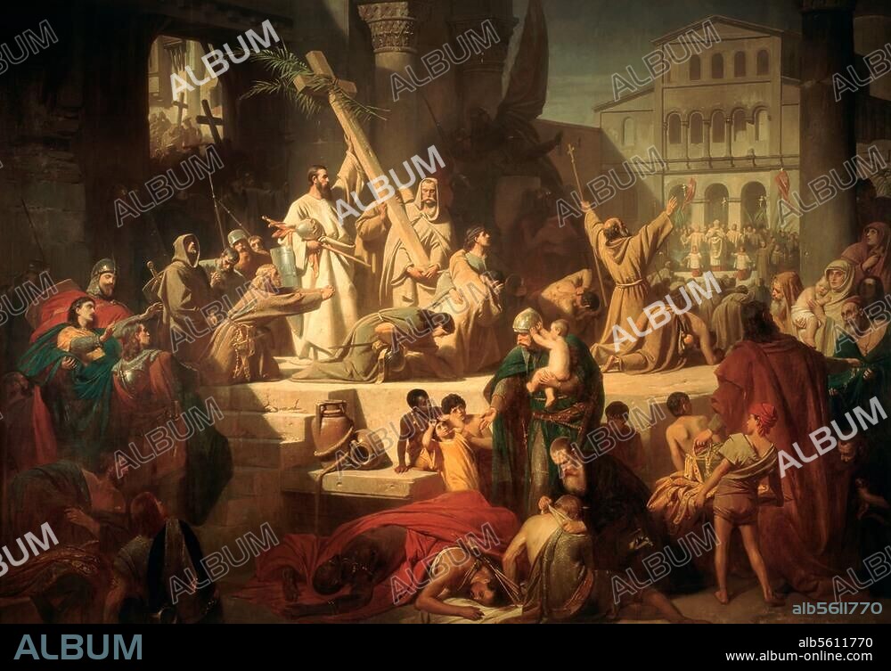 Erster Kreuzzug 1096-99. Eroberung von Jerusalem am 15. Juli 1099. "Die Eroberung Jerusalems durch Gottfried von Bouillon 1099". Gemälde, um 1855/60, von Karl Theodor von Piloty (1826-1886). Öl auf Leinwand, 293 × 408 cm. München, Stiftung Maximilianeum.