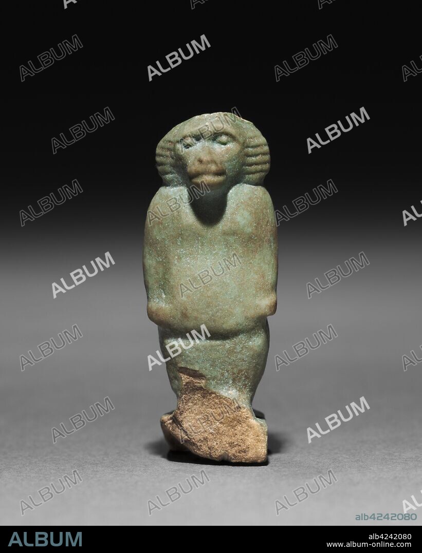 Baboon-Falcon Hybrid Amulet, 715-332 BC. Egypt, Late Period. Pale robin's egg blue faience; overall: 4.3 x 1.8 x 2.1 cm (1 11/16 x 11/16 x 13/16 in.).