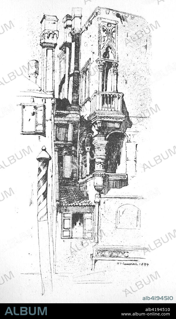 'Tintoretto's House', c1894, (1925). Corner view of the Palazzo Cammello, in Venice, Italy, home of the Renaissance painter Jacopo Tintoretto (1518-1594). Etching in the British Museum, London. From Venice - Past and Present, text by Selwyn Brinton, M.A., edited by Geoffrey Holme. [The Studio Ltd., London, 1925].