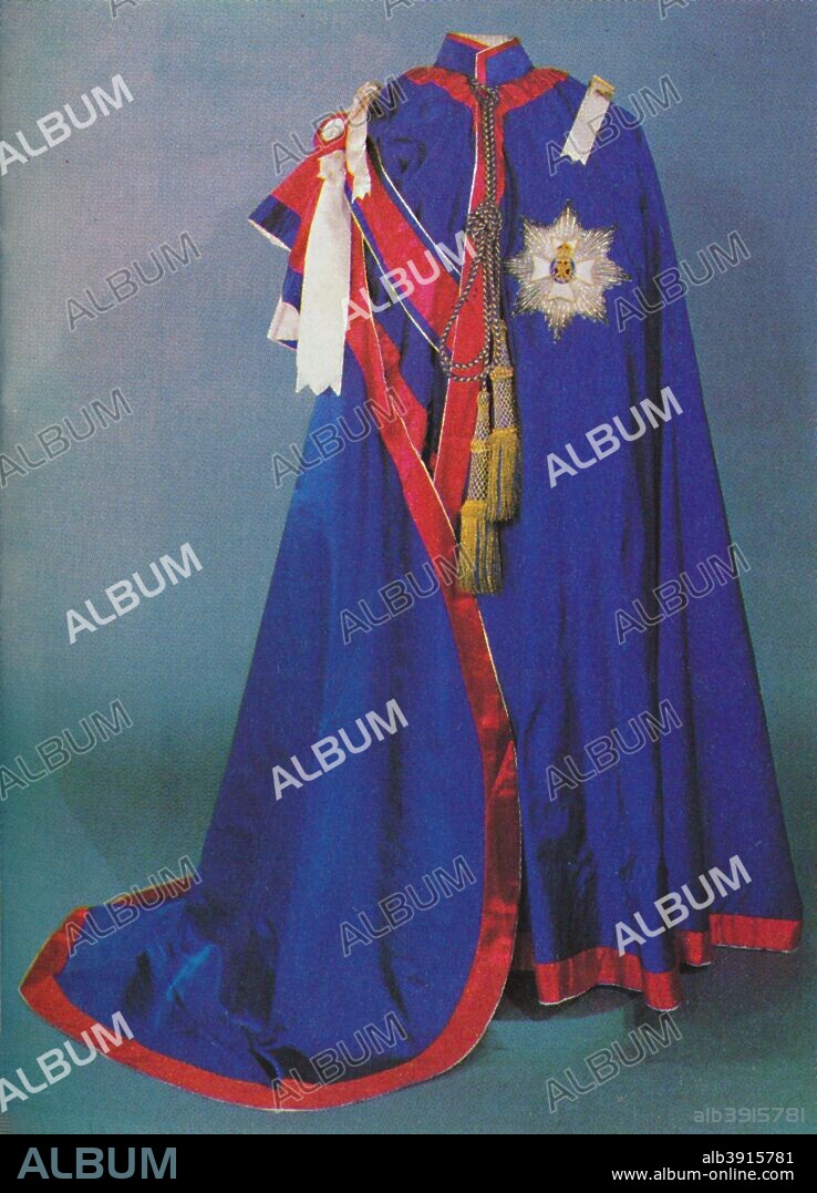 'Robes of the Royal Victorian Order', 1953. The piece is part of the Royal Collection at the Tower of London. From The Crown Jewels, by Martin Holmes FSA. [Her Majesty's Stationery Office, London, 1953].
