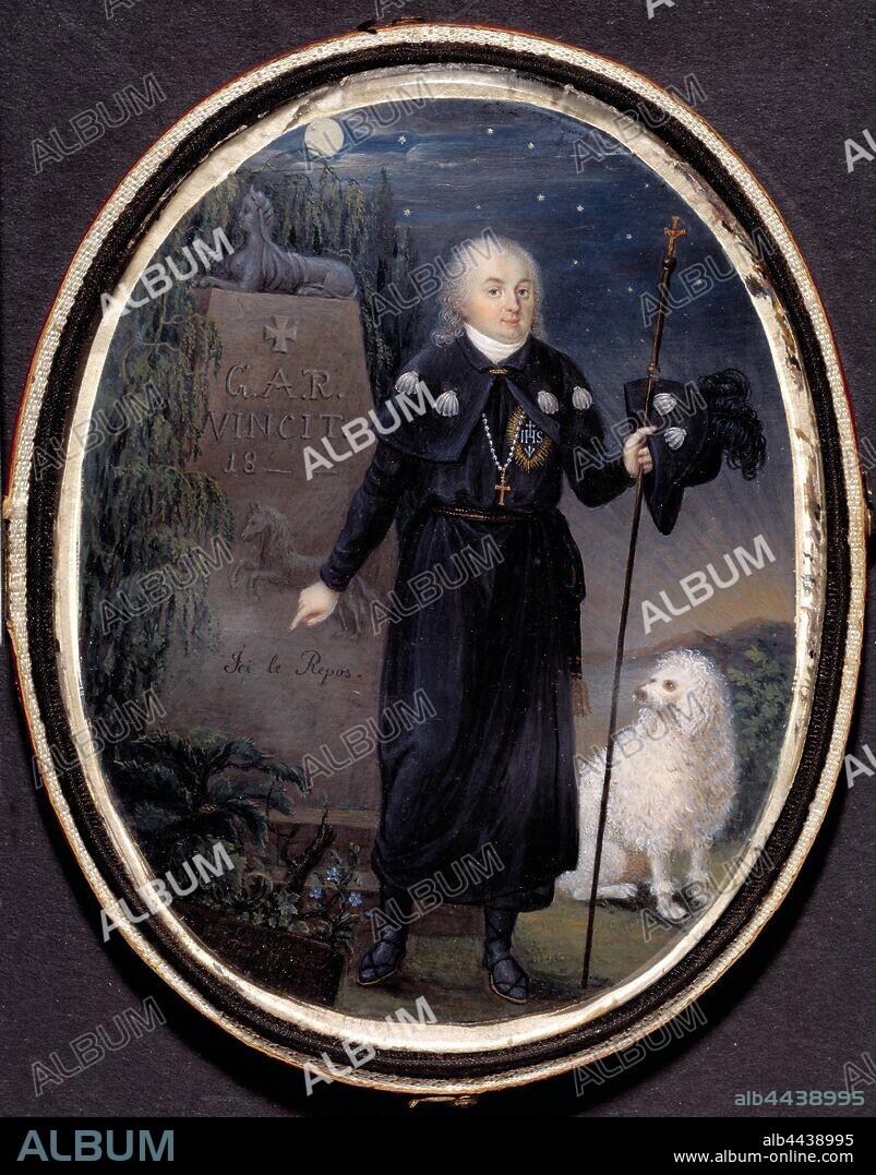Anton Oechs, Gustaf Adolf Reuterholm, Gustaf Adolf Reuterholm (1756-1813), free lord, upper chamber master, one of the Kingdom's Lords, president, Watercolor and gouache on ivory, Height, 12 cm, (4.7 inches), Width, 9.4 cm (3.7 inches), Inscription, GAR, VINCIT 18 _ Ici le Repos, IHS.