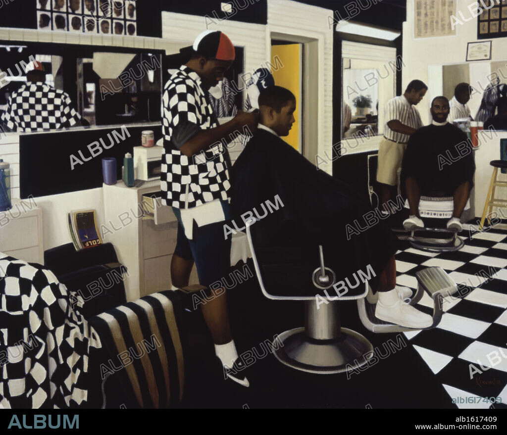 The Barbershop  1995  Dale Kennington (20th C./American)  Oil on Canvas   Butler Institute of American Art, Youngstown, Ohio.