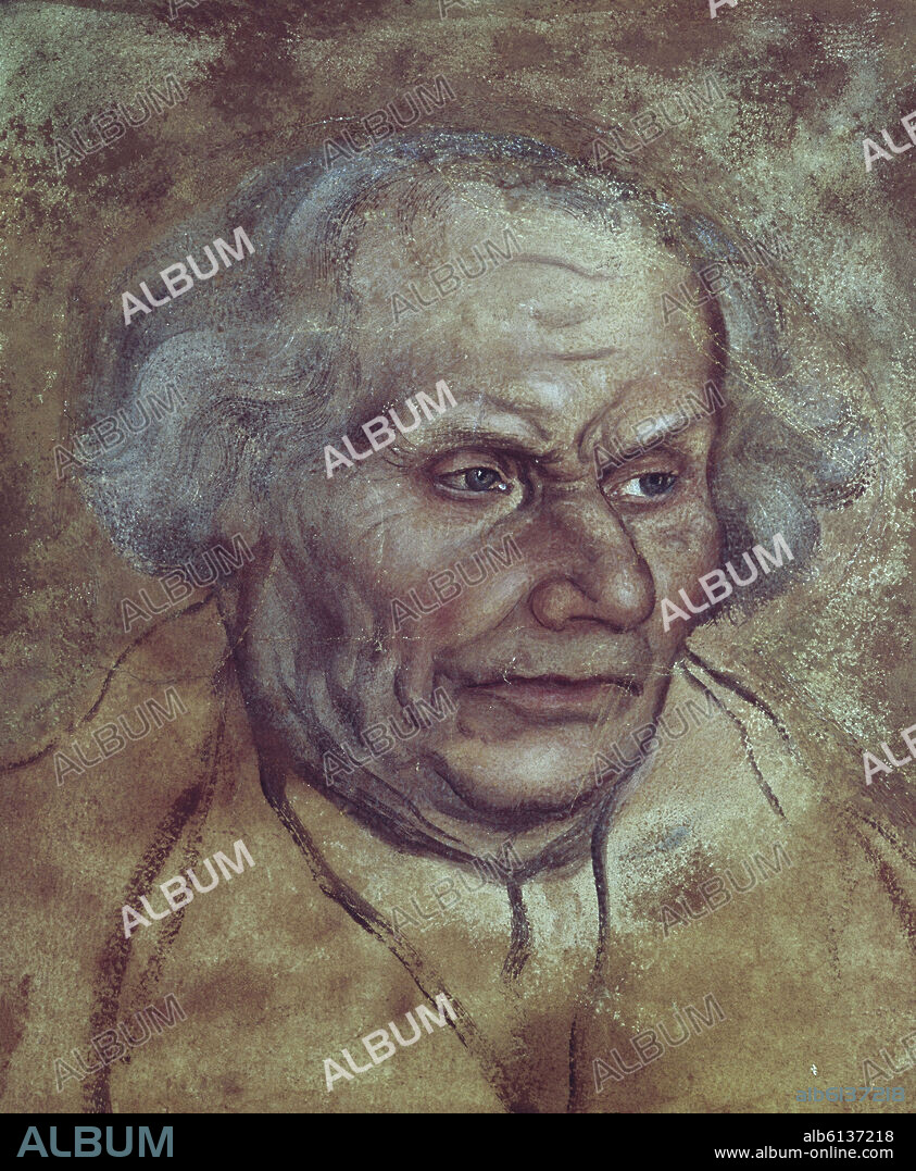 LUCAS CRANACH EL VIEJO (1472/1553). Lucas Cranach, el viejo (1472-1553). Hans Luther, padre de Martin Lutero, 1527. Dibujo. Alto x Ancho: 19.6 x 18.2 cm; hoja: 21.8 x 18.2 cm. Graphische Sammlung Albertina, Vienna, Austria.