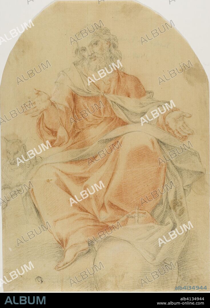 PONTORMO (JACOPO CARRUCCI). Christ as Salvator Mundi with Lamb. Jacopo Carucci, called Jacopo da Pontormo; Italian, 1494-1557. Date: 1514-1557. Dimensions: 351 x 253 mm. Red chalk and black chalk on cream laid paper. Origin: Italy.