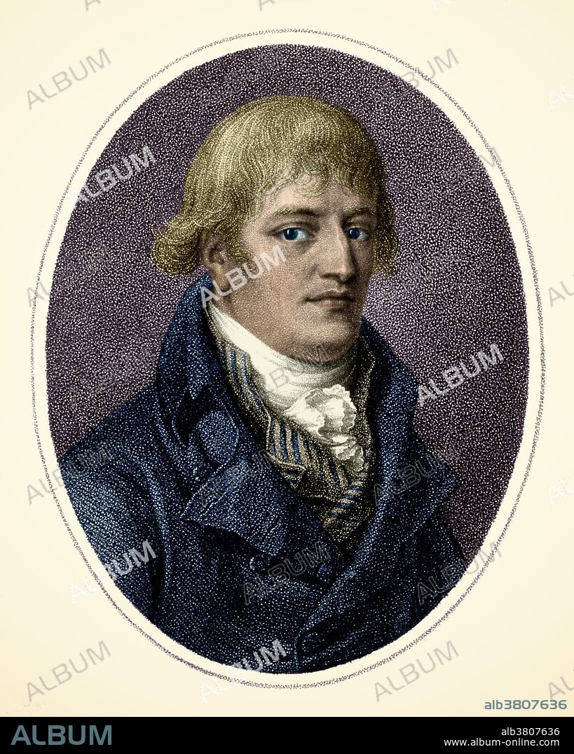 Giovanni Aldini (April 10, 1762 - January 17, 1834) was an Italian physicist and nephew of Luigi Galvani, whose treaties on muscular electricity he edited with notes in 1791. He wrote in French and English in addition to his native Italian. His work was chiefly concerned with galvanism, anatomy (medical applications), the construction and illumination of lighthouses, and with experiments for preserving human life and material objects from destruction by fire. His most famous public demonstration of the electro-stimulation technique of deceased limbs was performed on the executed criminal George Forster in London, 1803. The Newgate Calendar describes what happened: "On the first application of the process to the face, the jaws of the deceased criminal began to quiver, and the adjoining muscles were horribly contorted, and one eye was actually opened. In the subsequent part of the process the right hand was raised and clenched, and the legs and thighs were set in motion." This image has been color enhanced.