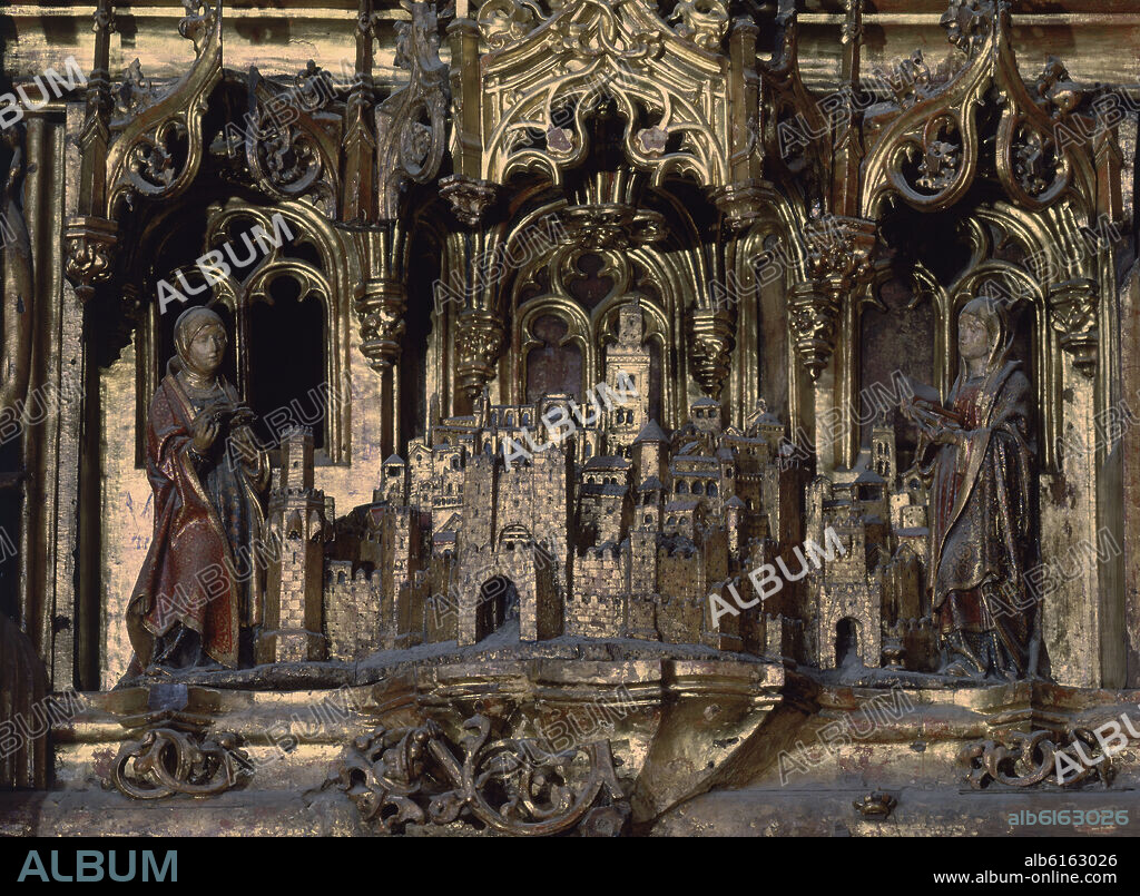 JORGE FERNANDEZ ALEMAN (SIGLO XV-1535). SEVILLA DESDE EL SUR CON SANTA JUSTA Y SANTA RUFINA - RETABLO MAYOR DE LA CATEDRAL DE SEVILLA CONSTRUIDO ENTRE 1482 Y 1564.