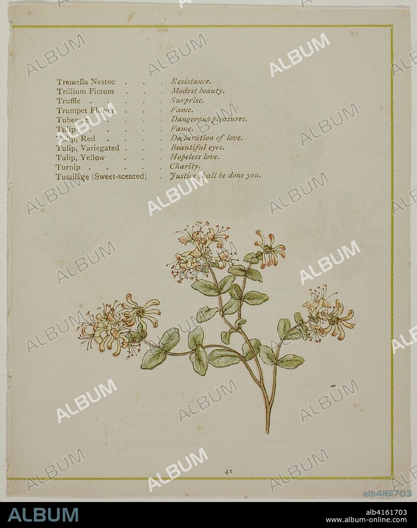 Valerian Through Volkamenia, from The Illuminated Language of Flowers. probably Edmund Evans (English, 1826-1905); after Kate Greenaway (English, 1846-1901); printed by Edmund Evans. Date: 1884. Dimensions: . Color wood engraving (chromoxylograph) reproduction of a watercolor on paper. Origin: England.