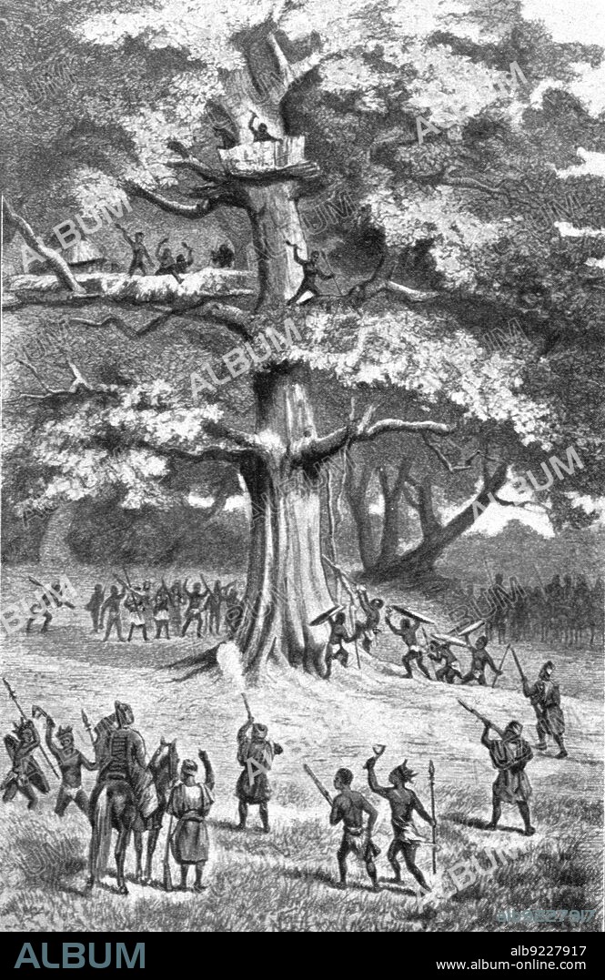 ''Nachtigal assiste a une chasse aux esclaves; L'Ouest Africain', 1914. From "Grande Geographie Bong Illustree", 1914.