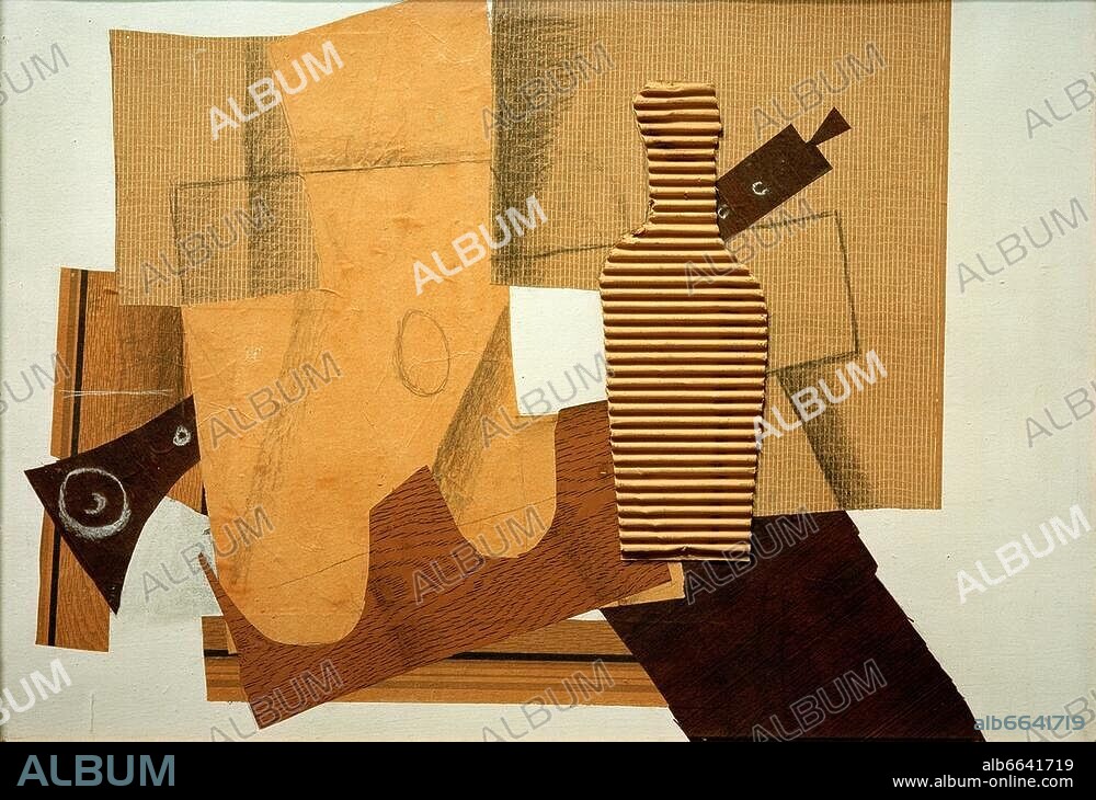 GEORGES BRAQUE. Braque, Georges. 1882-1963. "Flasche mit Musikinstrumenten", 1918. Collage, 53 × 75 cm. Sammlung Jan Krugier und Marie-Anne Krugier-Poniatowski. Inv. Nr. JK 5969.
