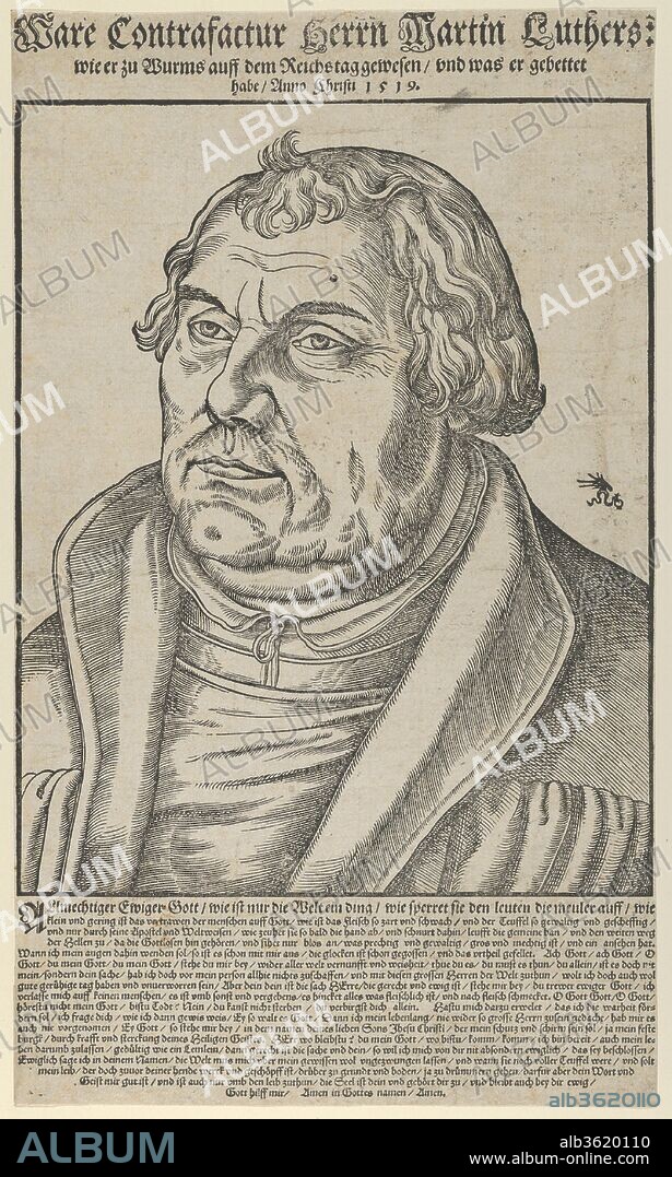 LUCAS CRANACH L'ANCIEN. Martin Luther, Bust to the Left. Artist: Lucas Cranach the Elder (German, Kronach 1472-1553 Weimar). Dimensions: Sheet: 14 3/4 × 8 9/16 in. (37.4 × 21.8 cm). Date: 1551.