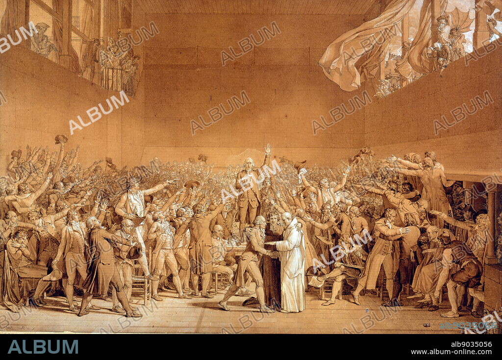 Inaugural meeting of the Estates General, 5th May 1789. Painting by Louis-Charles-Auguste Couder (1789 - 1873). The estates general was a general assembly representing the French estates of the realm: the clergy (First Estate), the nobility (Second Estate), and the commoners (Third Estate). Summoned by King Louis XVI, it was brought to an end when the Third Estate formed into a National Assembly, inviting the other two to join, against the wishes of the King. This signals the outbreak of the French Revolution.