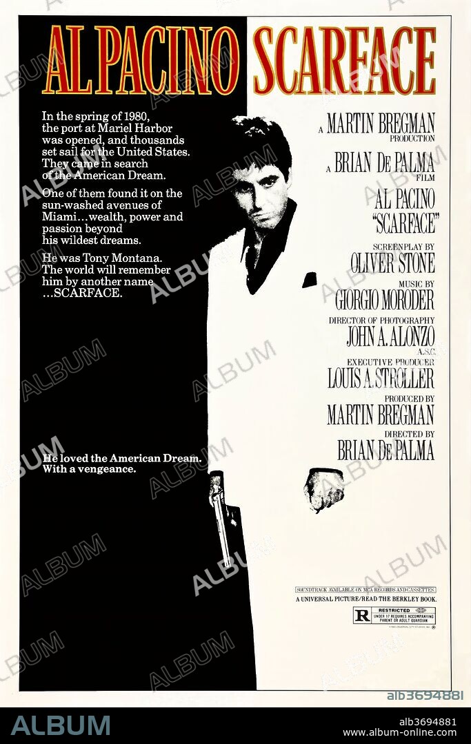 Poster of SCARFACE, 1983, directed by BRIAN DE PALMA. Copyright UNIVERSAL PICTURES.